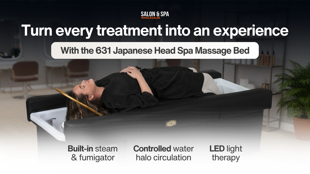 head spa bed, massage bed, salon treatment bed, scalp therapy bed, spa furniture, product demo, bestseller push, lifestyle, calm, trustworthy, neutral, black